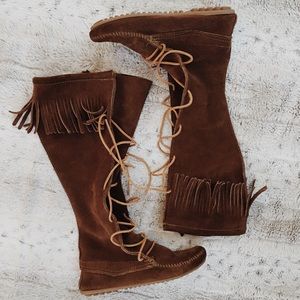 Minnetonka Knee High Moccasin Lace Up Boot