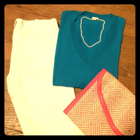 J Crew blue v neck sweater XS