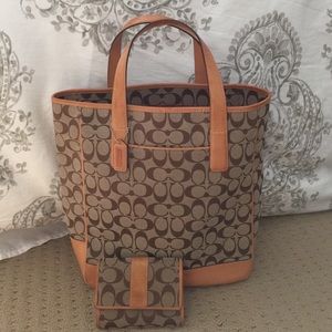 Coach Signature Tote and Trifold Wallet