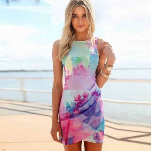 Watercolor colorful sleeveless bodycon dress