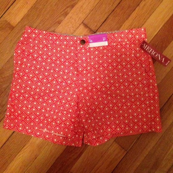 Red/dark orange and white shorts
