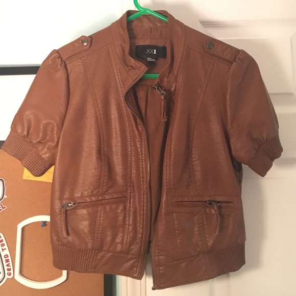 Brown Short Sleeve Leather Jacket