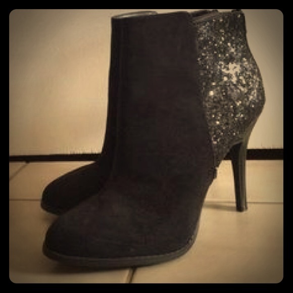 Black Glitter Ankle Boots