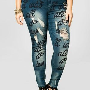 ISO ASHLEY STEWART WRITING SKINNY JEANS 22 24