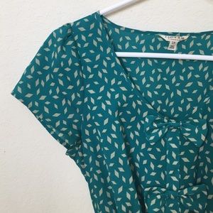 f21 turquoise print short sleeved skater dress