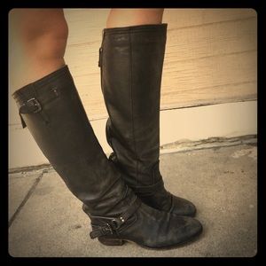 Steve Madden Distressed Black Leather Riding Boots