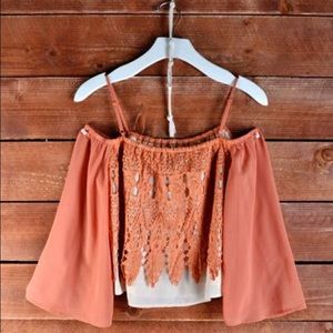 Jealous tomato boho chiffon lace blouse medium