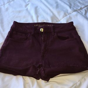 high waisted maroon shorts