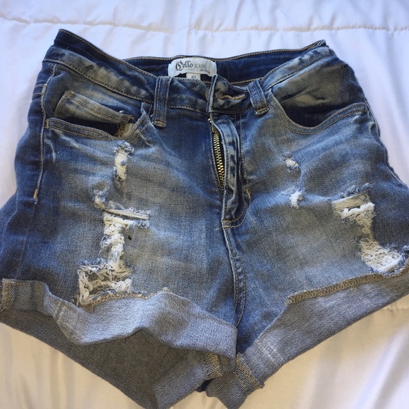 high waisted distressed jean shorts - Picture 1 of 3