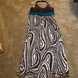 Teal, Brown and White! Eye Catching Dress!