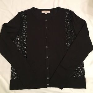 Ann Taylor Loft Long Sleeve Lace Black Cardigan