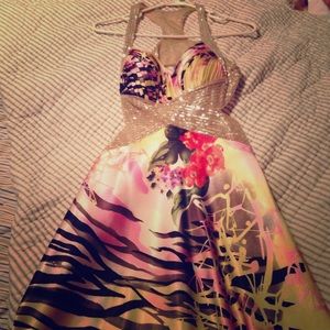 Long fitted Prom Dress size 9 floral pattern