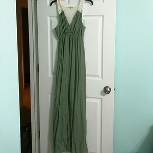 Olive Green Maxi Dress with Lace