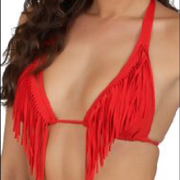 Guess Fringe Red Bikini Top - Picture 1 of 3