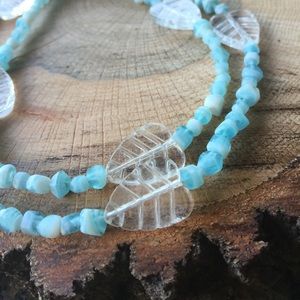 Trendy artisan beaded necklace chalcedony color