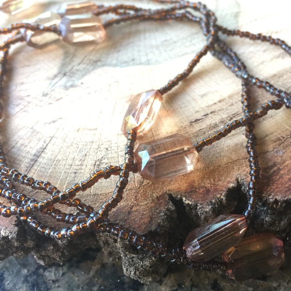 Long brown Amber beaded necklace