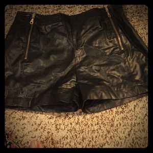 High waisted black leather like shorts