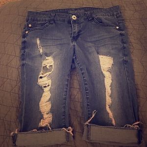 Dark blue long jean shorts