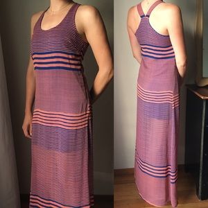 Maxi dress, blue & pink stripes. Size S