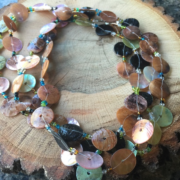 Long brown shell necklace layering