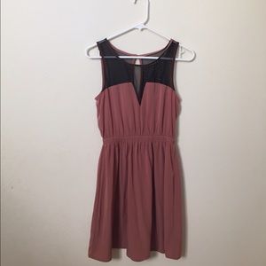 pink & black sleeveless skater dress w mesh detail
