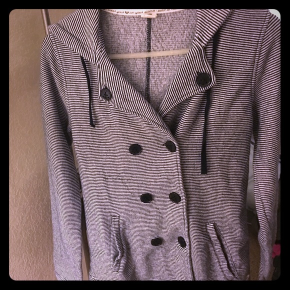 NWOT Roxy black and white striped peacoat