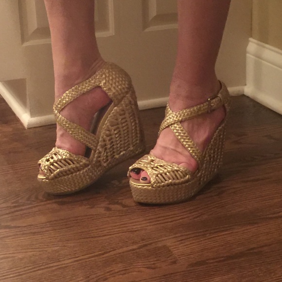 Gold wedge sandals
