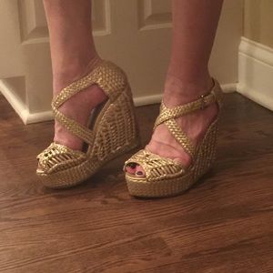 Gold wedge sandals