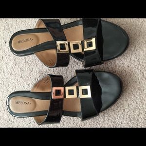 Patten leather sandals
