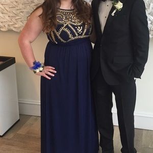 Navy Blue Prom Dress w/ Gold Details