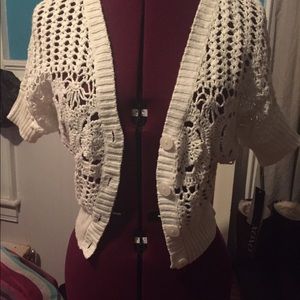 XOXO Crochet detail cream waistline sweater.