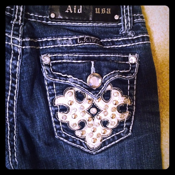 3 28 La Idol Embellished Rhinestone Bootcut Jeans