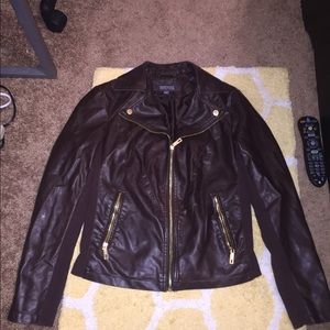 Brown faux leather moto jacket
