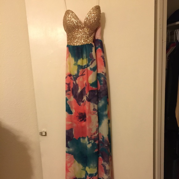 Floral sequined prom dress.
