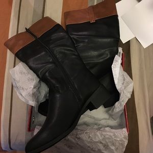 Women Two-tone Stack Heel Knee high riding Boot