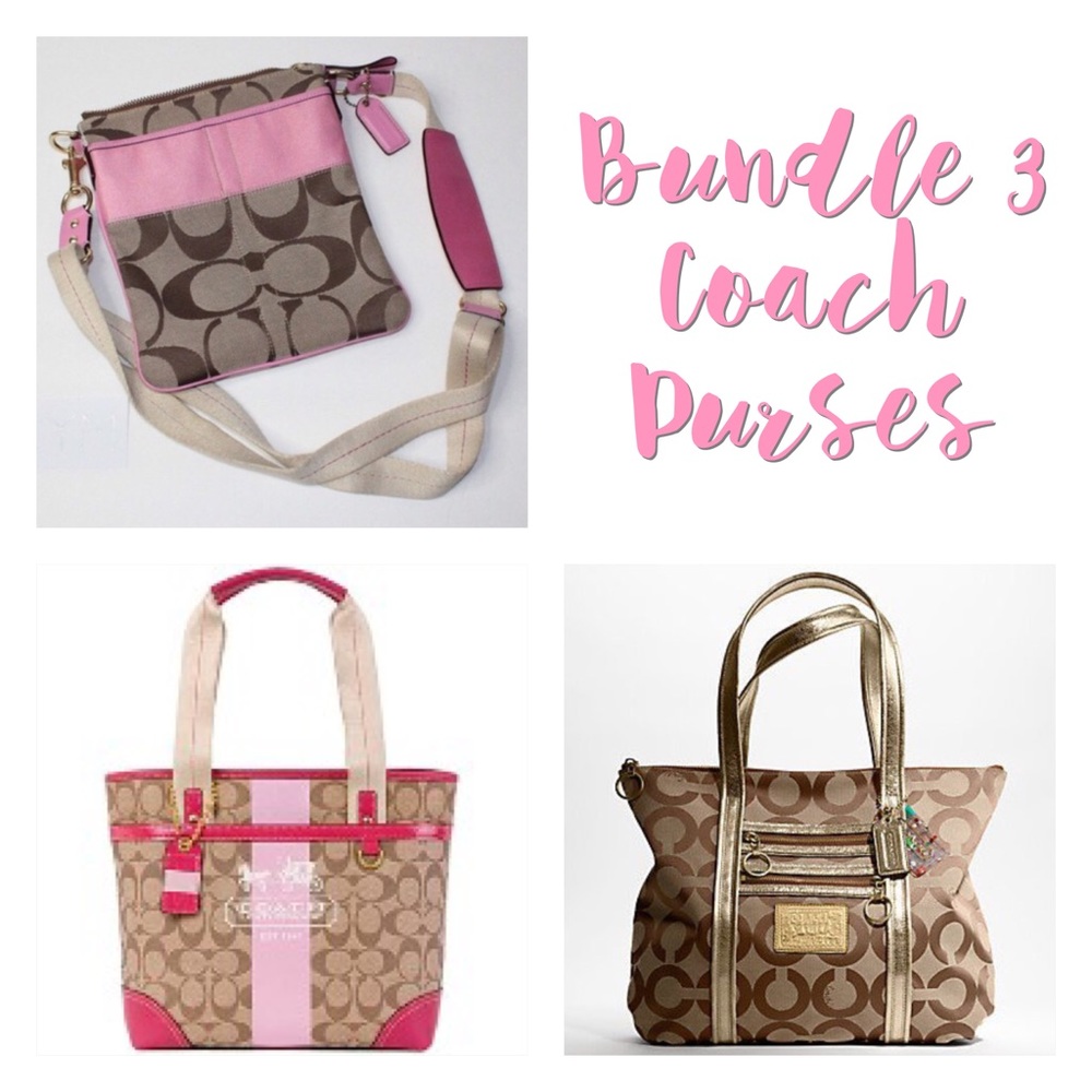 Bundle 3 Coach Signature Items Heritage Tote Bags