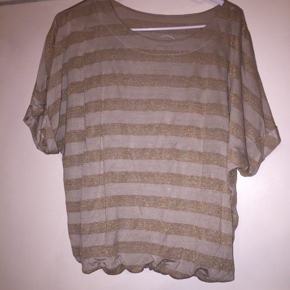 INC stripped glitter gold blouse