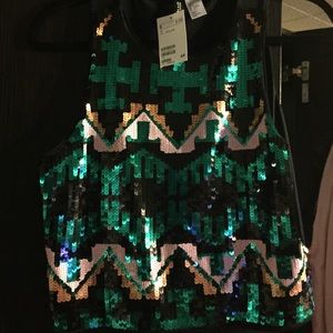 H&M pink green black sequin crop top. Never worn