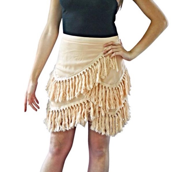 CowGirl Glam blush fringe skirt