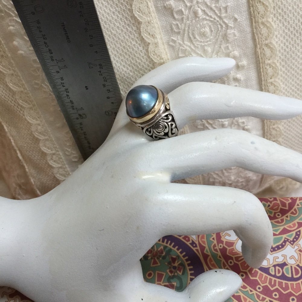 🍒SOLD🌹Local Market🍄Silver gold bezel pearl ring - Picture 4 of 6