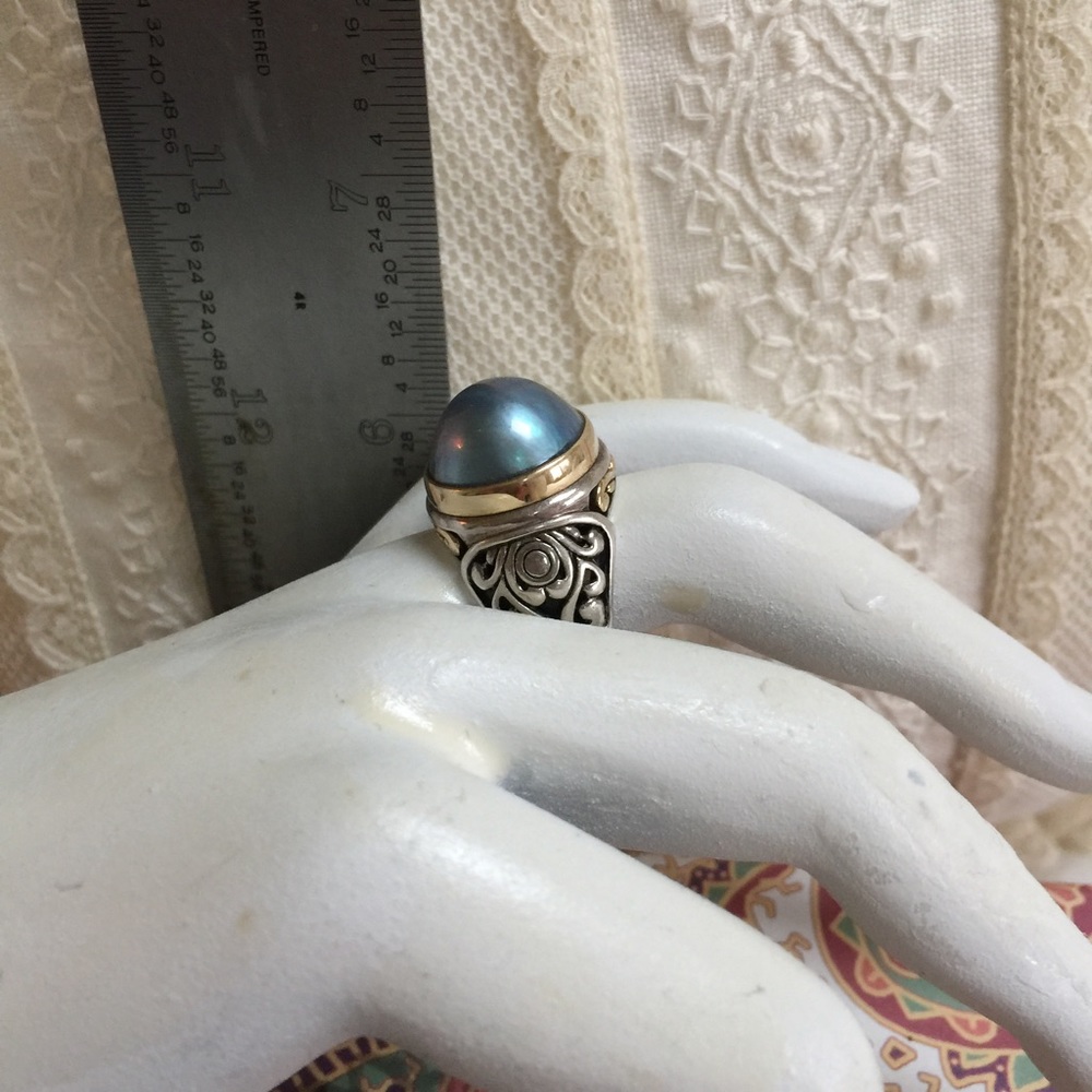 🍒SOLD🌹Local Market🍄Silver gold bezel pearl ring - Picture 5 of 6