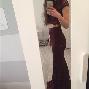 Gorgeous burgundy two piece prom dress