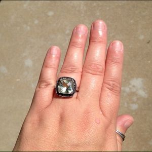 6 5/8 carat green quartz and black diamond 14k