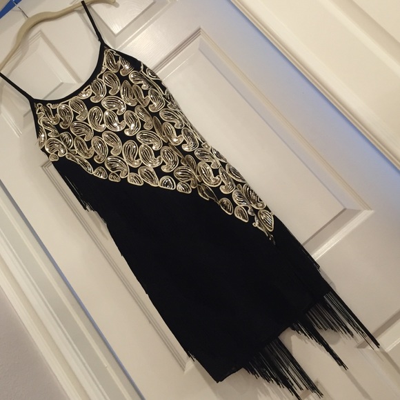 NWOT gold sequin black sparkly flapper dress Large