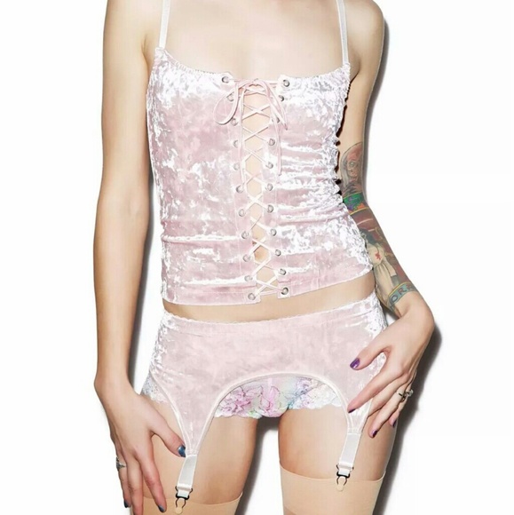 VDay♥️Lip Service XL, Pink Velvet Garter Belt - Picture 2 of 3