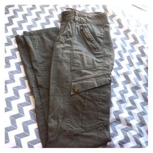 A pair of olive green cargo pants.