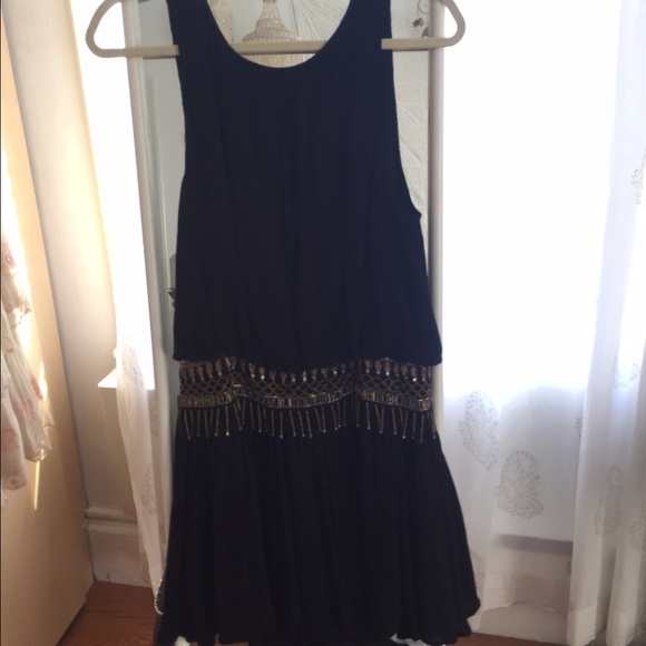 Black Dropwaisted Mini Dress with Beading - Picture 2 of 3