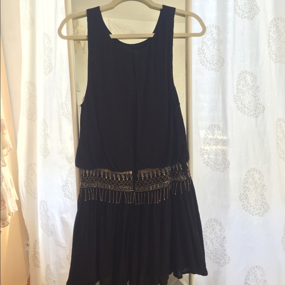 Black Dropwaisted Mini Dress with Beading - Picture 3 of 3