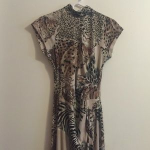 Midi length animal print body con dress