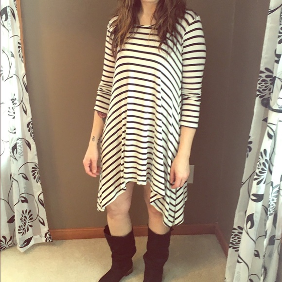 Black and white striped dress